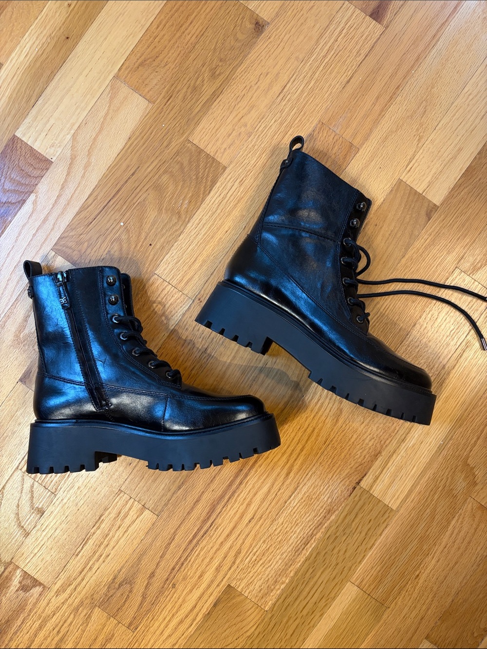 Sam Edelman Black Lug-Sole Lace-Up Combat Boots